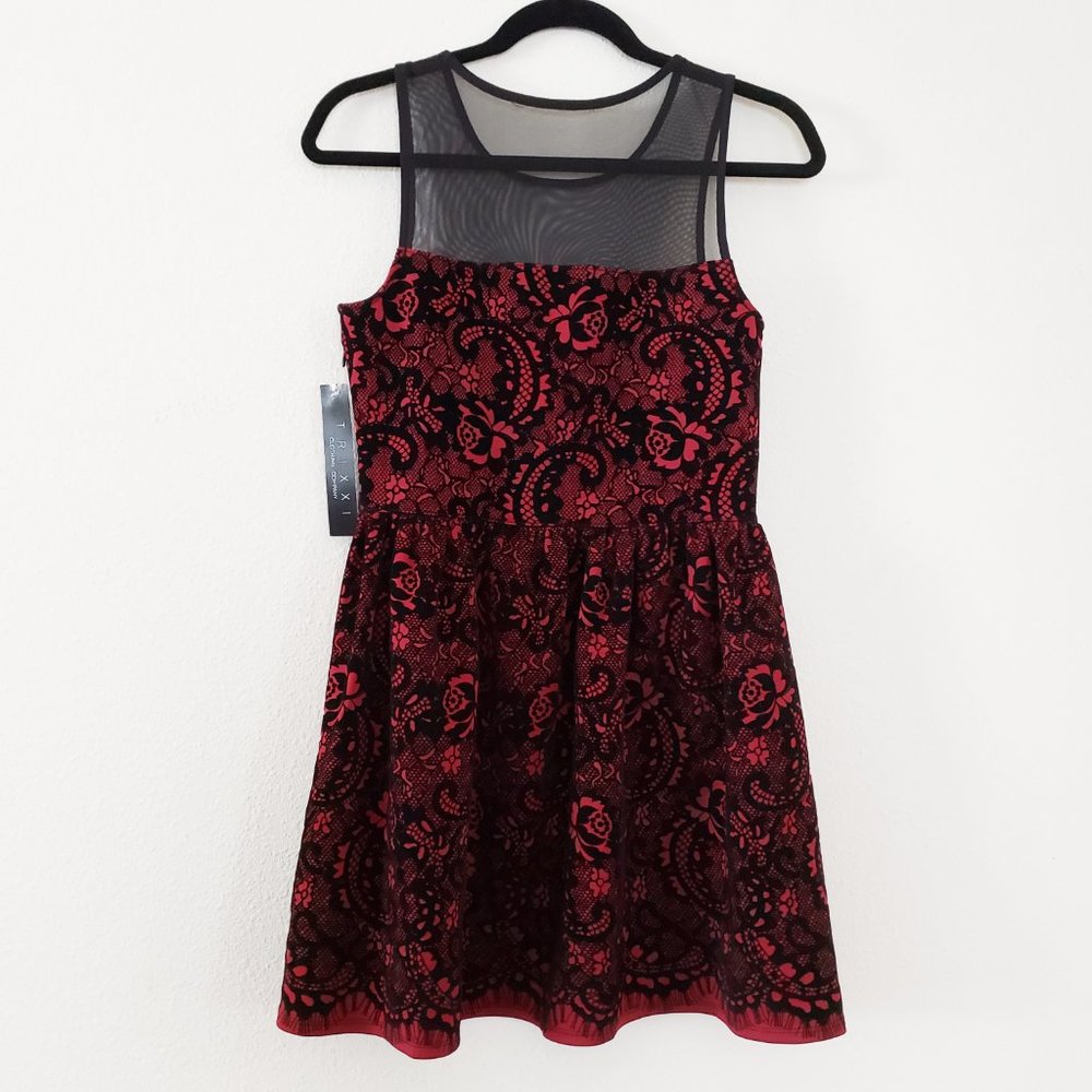 Trixxi Mesh Flocked Skater Dress Size L - Picture 2 of 8